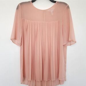 BCBGeneration Sheer Nectar Short-Sleeve Pleated Blouse